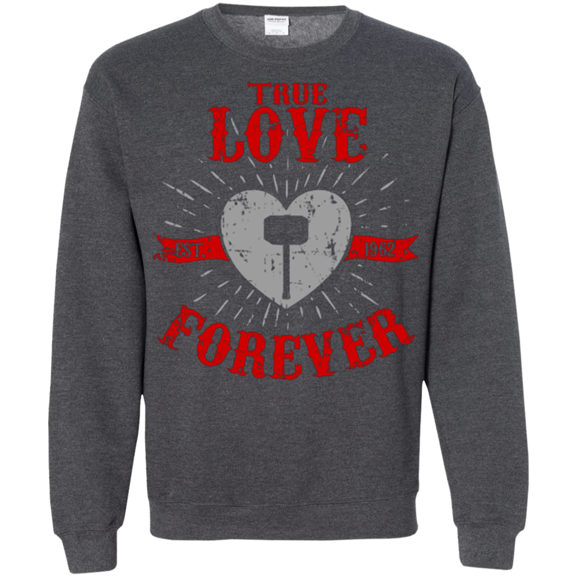 Sweatshirts Dark Heather / Small True Love Forever God Thunder Crewneck Sweatshirt