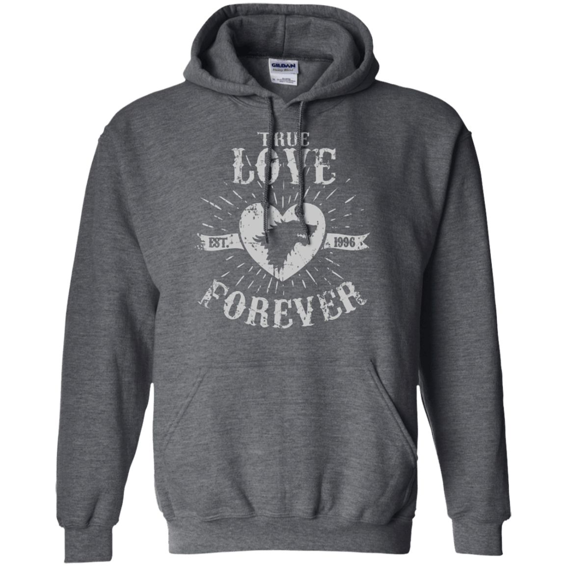 Sweatshirts Dark Heather / Small True Love Forever Wolf Pullover Hoodie