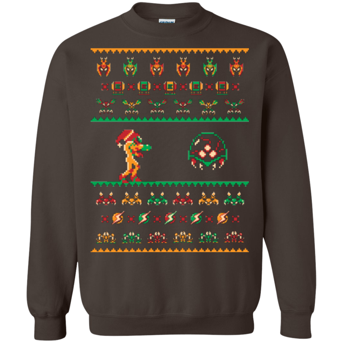 Sweatshirts Dark Chocolate / Small We Wish You A Metroid Christmas Crewneck Sweatshirt