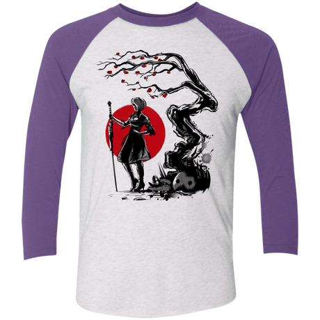 T-Shirts Heather White/Purple Rush / X-Small 2B Under the Sun Men's Triblend 3/4 Sleeve
