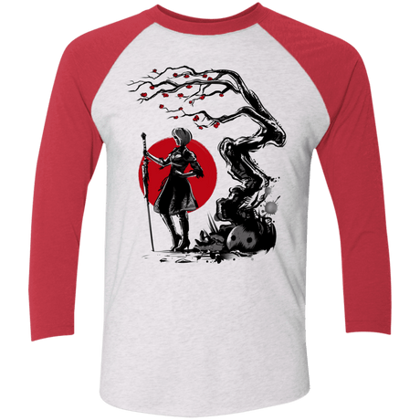 T-Shirts Heather White/Vintage Red / X-Small 2B Under the Sun Men's Triblend 3/4 Sleeve