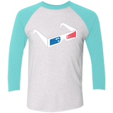 T-Shirts Heather White/Tahiti Blue / X-Small 3DW Men's Triblend 3/4 Sleeve