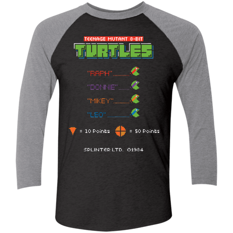 T-Shirts Vintage Black/Premium Heather / X-Small 8 Bit Turtles Men's Triblend 3/4 Sleeve