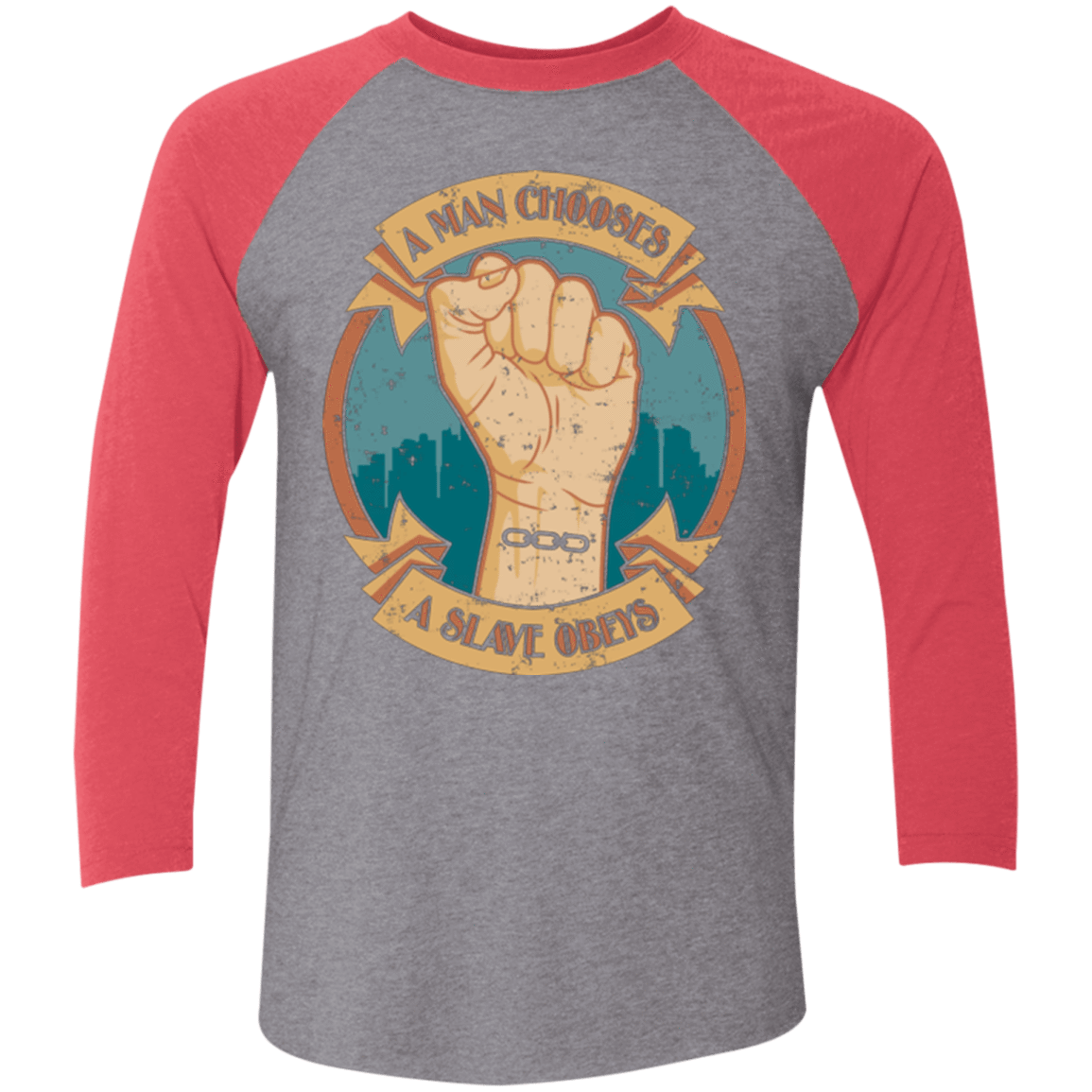 T-Shirts Premium Heather/ Vintage Red / X-Small A Man Chooses A Slave Obeys Triblend 3/4 Sleeve
