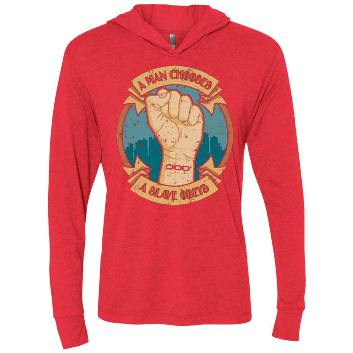 T-Shirts Vintage Red / X-Small A Man Chooses A Slave Obeys Triblend Long Sleeve Hoodie Tee