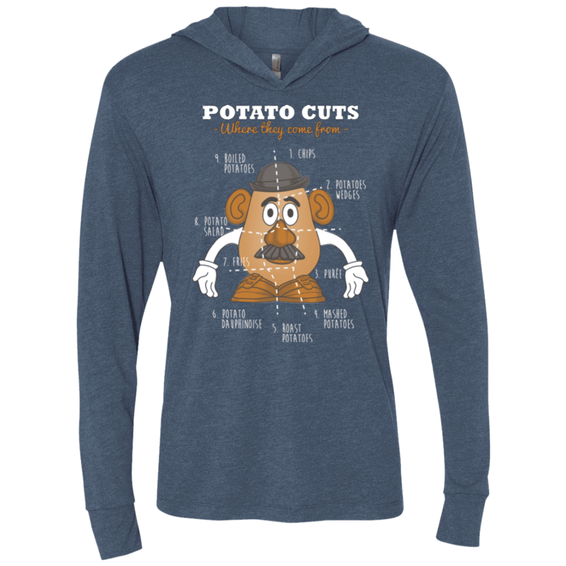 T-Shirts Indigo / X-Small A Potato Anatomy Triblend Long Sleeve Hoodie Tee