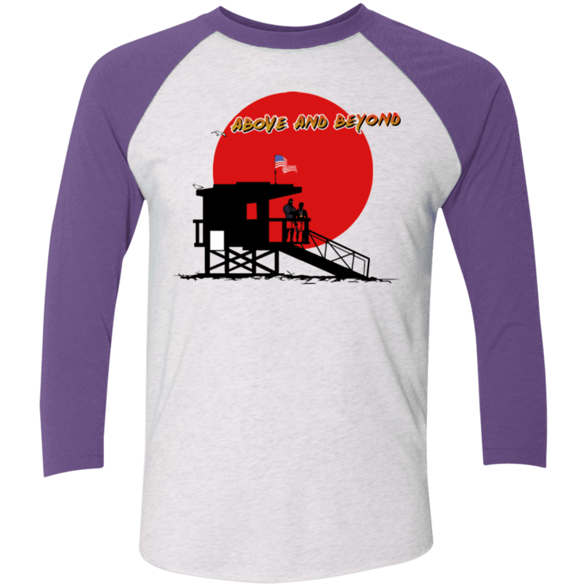 T-Shirts Heather White/Purple Rush / X-Small Above And Beyond Men's Triblend 3/4 Sleeve