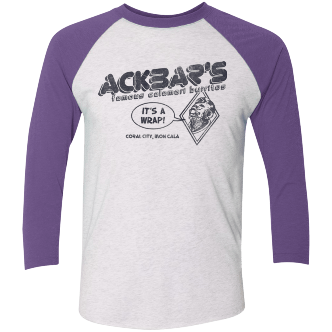 T-Shirts Heather White/Purple Rush / X-Small Ackbar's Burritos Men's Triblend 3/4 Sleeve