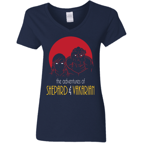 T-Shirts Navy / S Adventures of Femshep & Vakarian Women's V-Neck T-Shirt