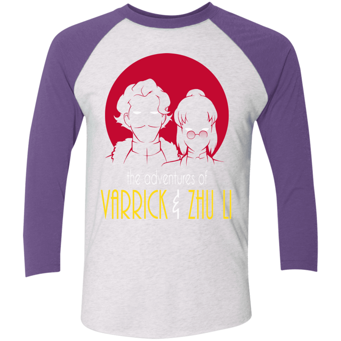 T-Shirts Heather White/Purple Rush / X-Small Adventures of Varrick & Zhu Li Men's Triblend 3/4 Sleeve