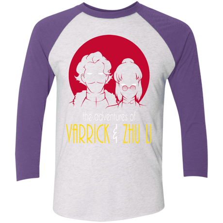 T-Shirts Heather White/Purple Rush / X-Small Adventures of Varrick & Zhu Li Men's Triblend 3/4 Sleeve