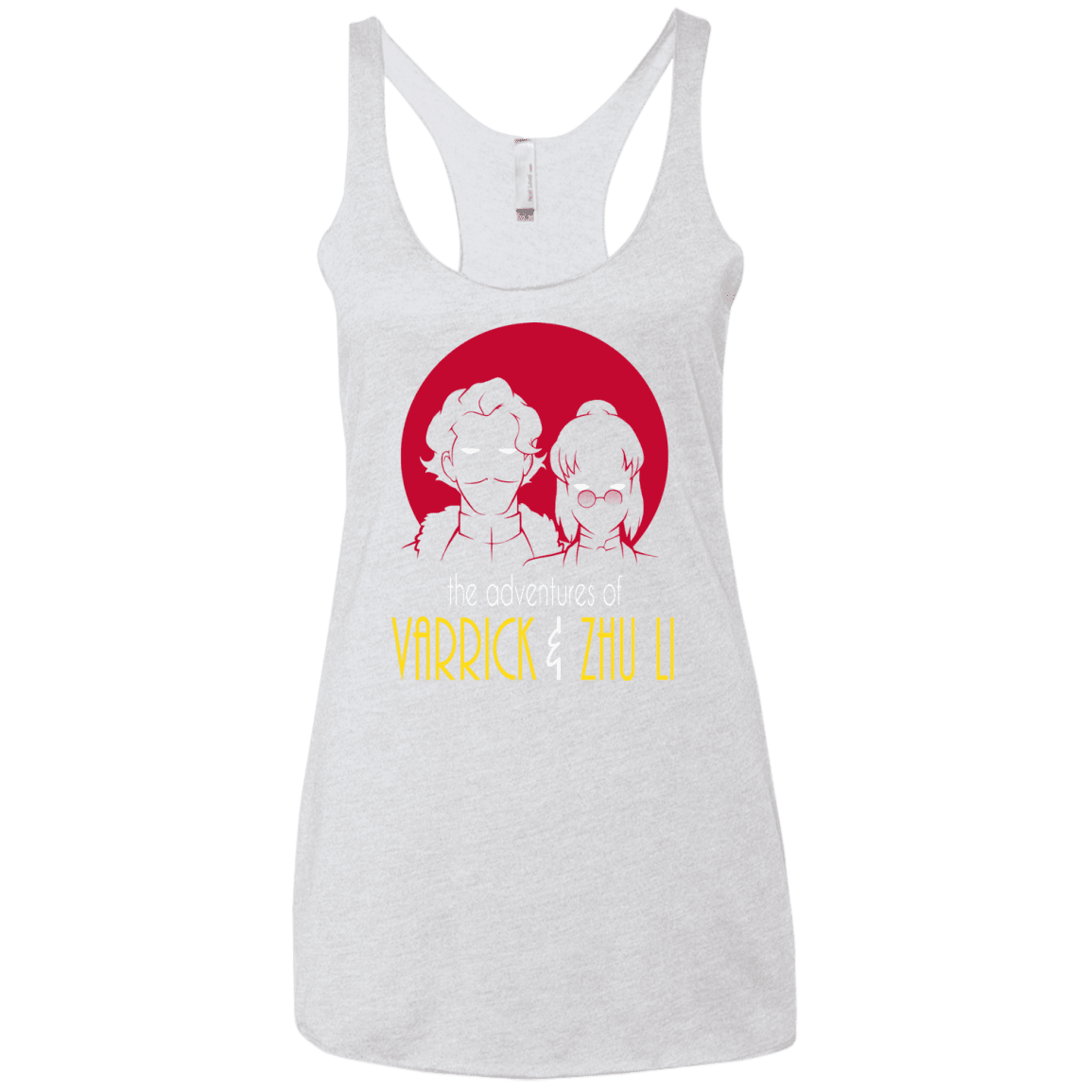 T-Shirts Heather White / X-Small Adventures of Varrick & Zhu Li Women's Triblend Racerback Tank