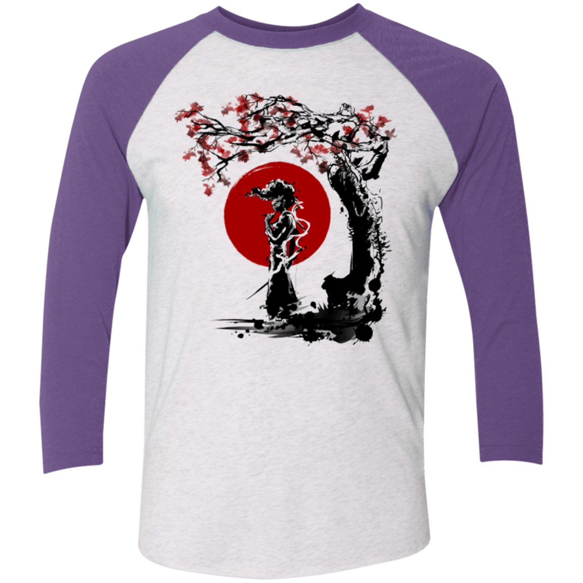 T-Shirts Heather White/Purple Rush / X-Small Afro under the sun Men's Triblend 3/4 Sleeve