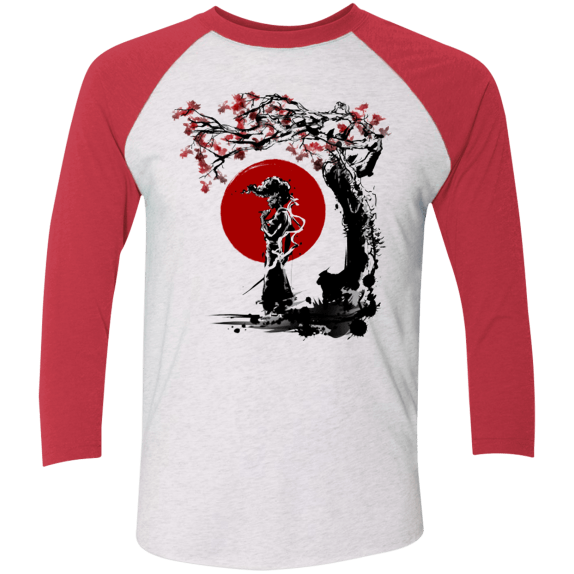 T-Shirts Heather White/Vintage Red / X-Small Afro under the sun Men's Triblend 3/4 Sleeve
