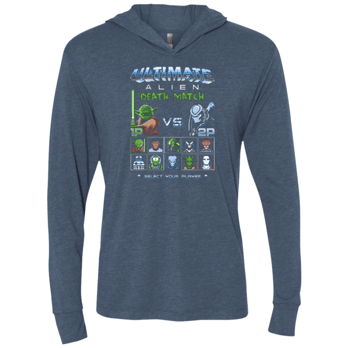 T-Shirts Indigo / X-Small Alien Death Match Triblend Long Sleeve Hoodie Tee