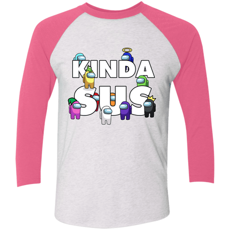 T-Shirts Heather White/Vintage Pink / X-Small Among us Kinda Sus Men's Triblend 3/4 Sleeve
