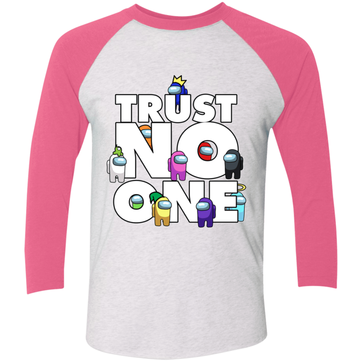 T-Shirts Heather White/Vintage Pink / X-Small Among Us Trust No One Men's Triblend 3/4 Sleeve
