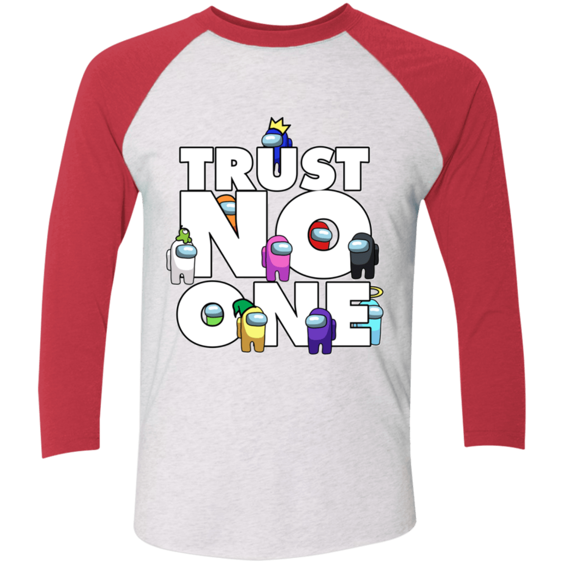T-Shirts Heather White/Vintage Red / X-Small Among Us Trust No One Men's Triblend 3/4 Sleeve
