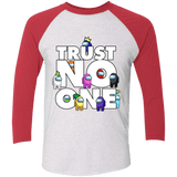 T-Shirts Heather White/Vintage Red / X-Small Among Us Trust No One Men's Triblend 3/4 Sleeve