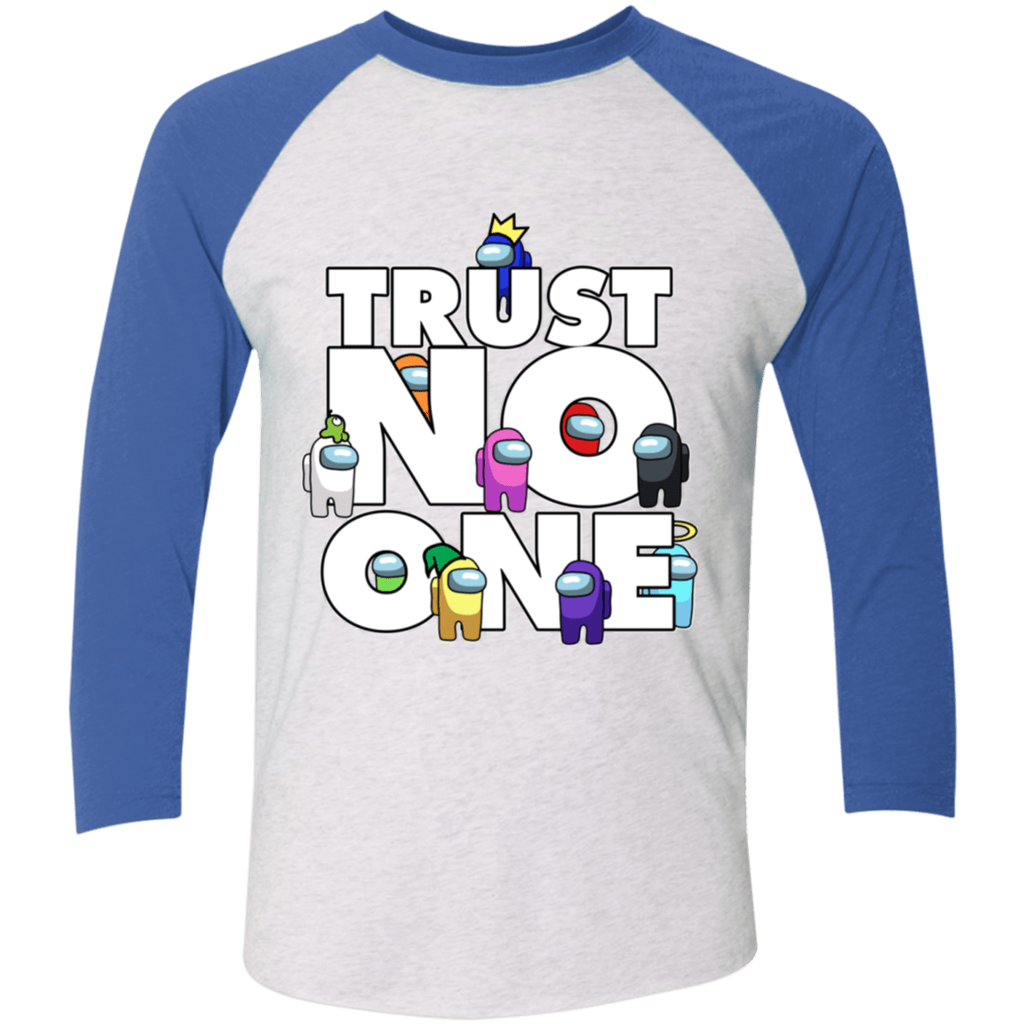 T-Shirts Heather White/Vintage Royal / X-Small Among Us Trust No One Men's Triblend 3/4 Sleeve