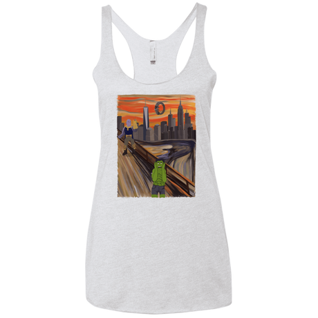 T-Shirts Heather White / X-Small Angry Scream Women's Triblend Racerback Tank