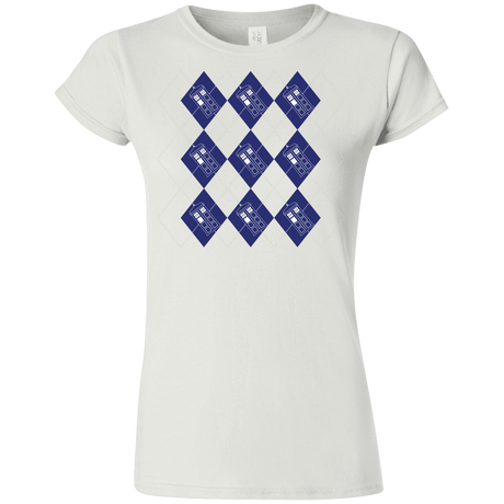 T-Shirts White / S Argyle Tardis Junior Slimmer-Fit T-Shirt