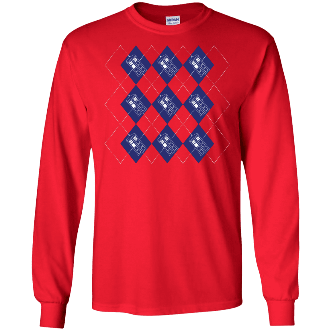 T-Shirts Red / S Argyle Tardis Men's Long Sleeve T-Shirt