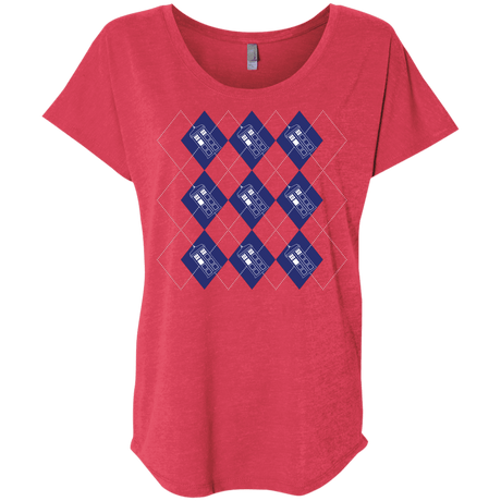 T-Shirts Vintage Red / X-Small Argyle Tardis Triblend Dolman Sleeve