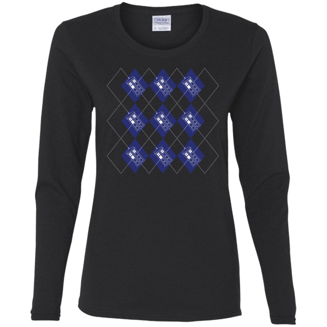 T-Shirts Black / S Argyle Tardis Women's Long Sleeve T-Shirt