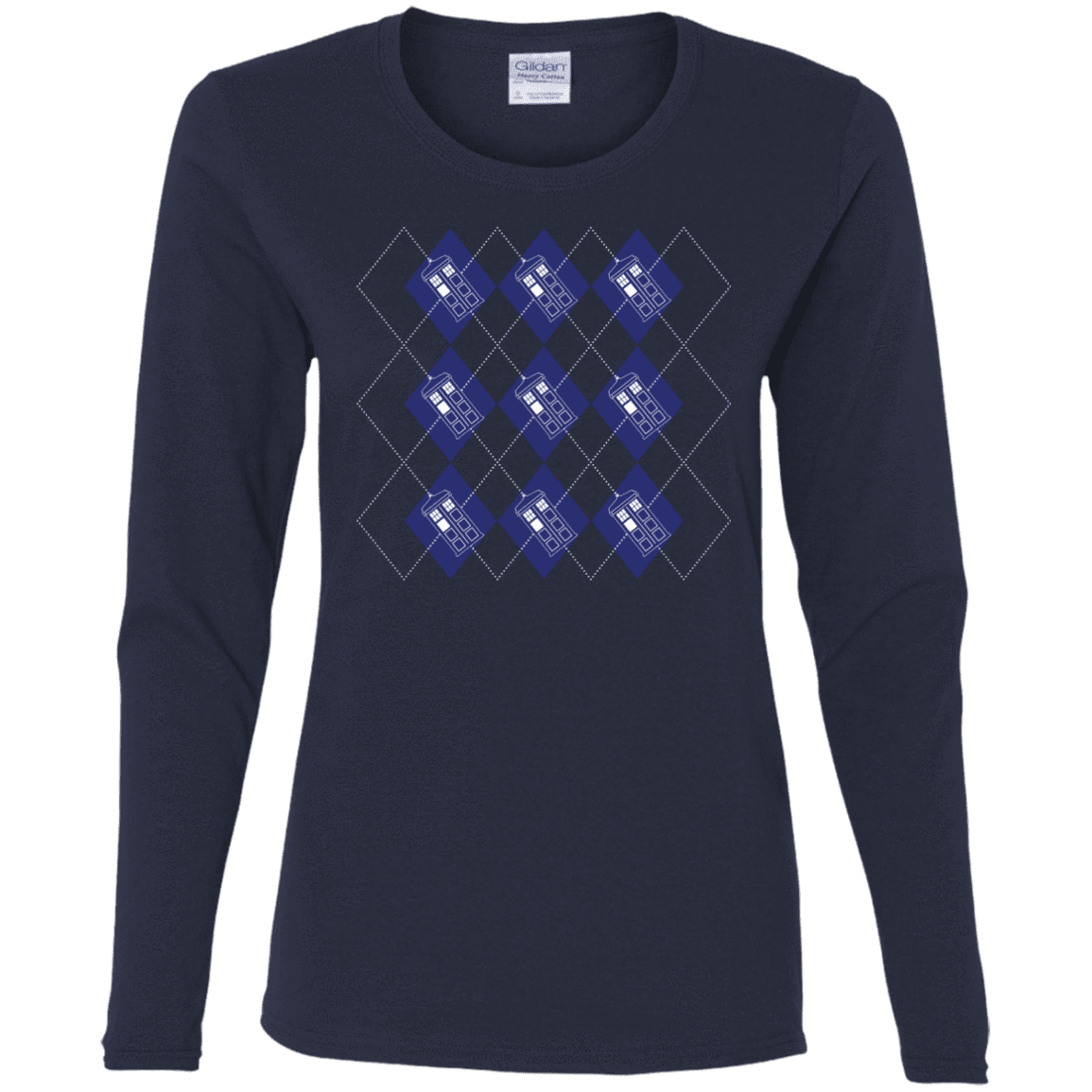 T-Shirts Navy / S Argyle Tardis Women's Long Sleeve T-Shirt