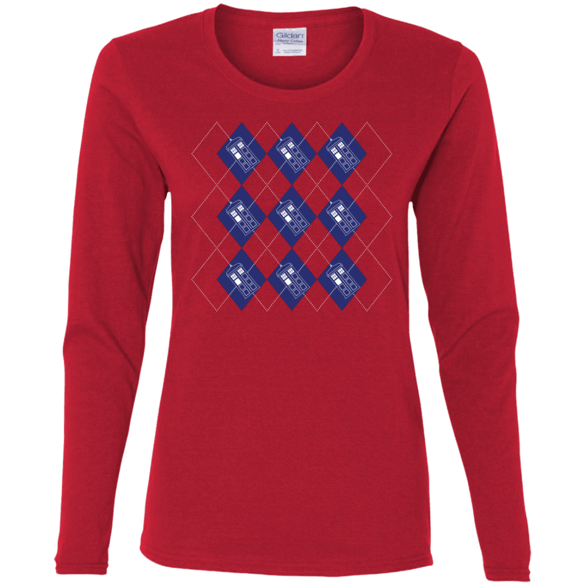T-Shirts Red / S Argyle Tardis Women's Long Sleeve T-Shirt