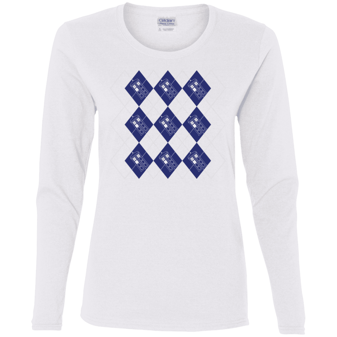 T-Shirts White / S Argyle Tardis Women's Long Sleeve T-Shirt