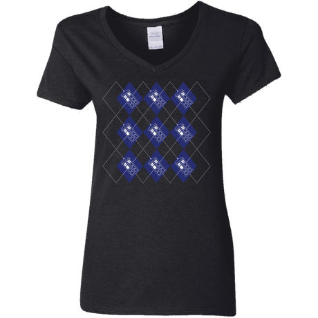 T-Shirts Black / S Argyle Tardis Women's V-Neck T-Shirt