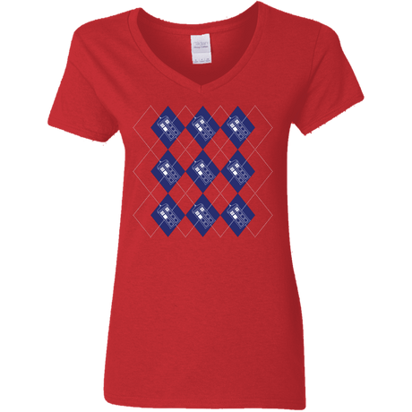 T-Shirts Red / S Argyle Tardis Women's V-Neck T-Shirt