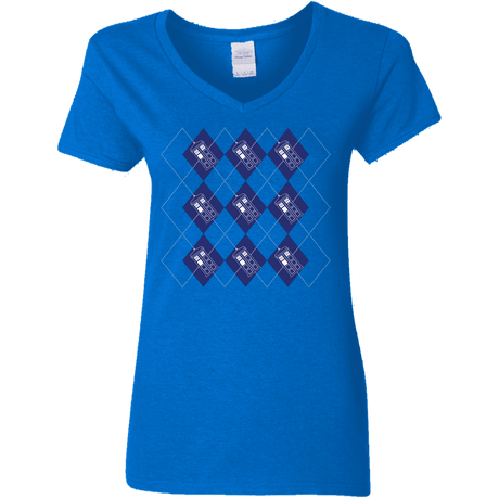 T-Shirts Royal / S Argyle Tardis Women's V-Neck T-Shirt