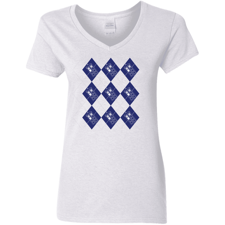 T-Shirts White / S Argyle Tardis Women's V-Neck T-Shirt