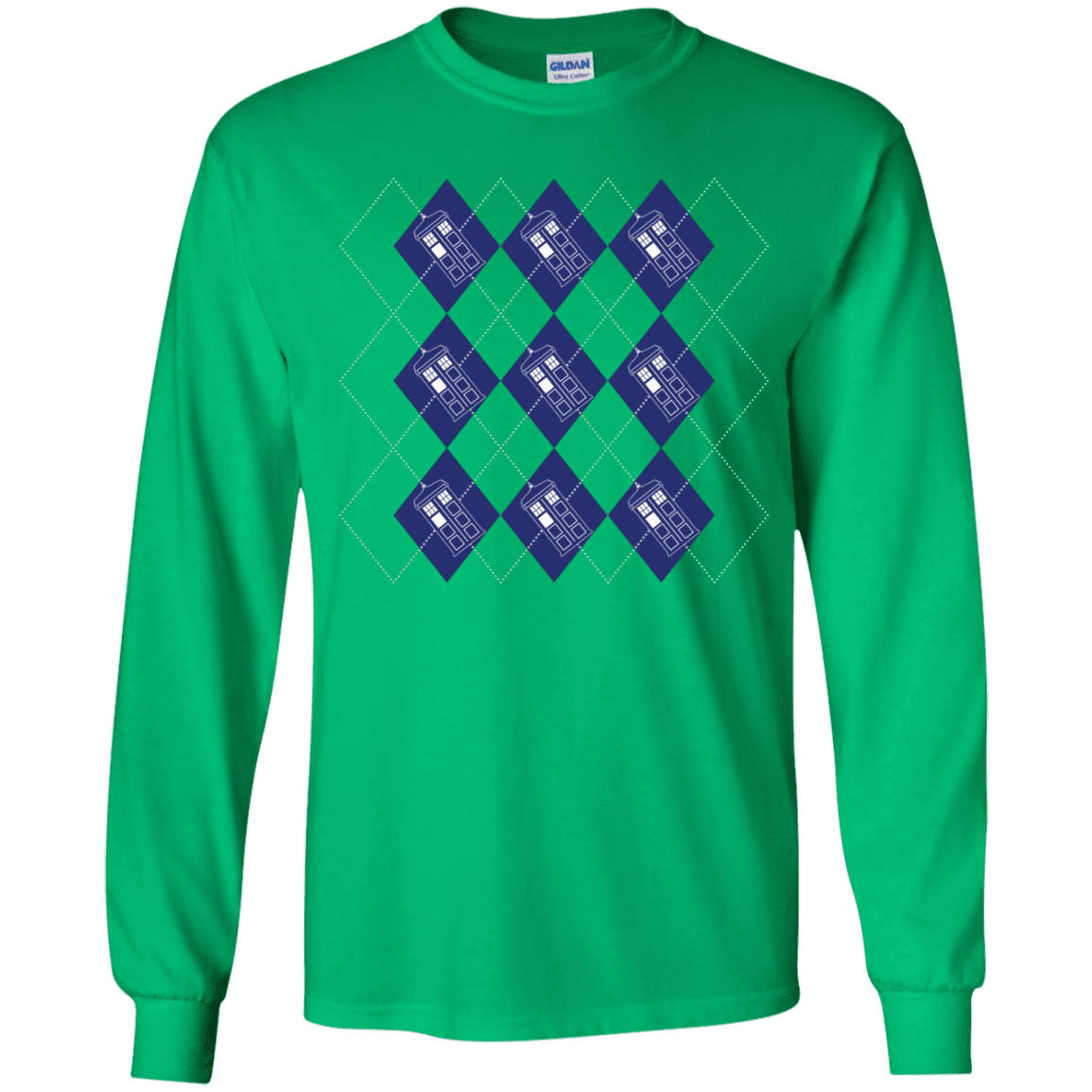 T-Shirts Irish Green / YS Argyle Tardis Youth Long Sleeve T-Shirt