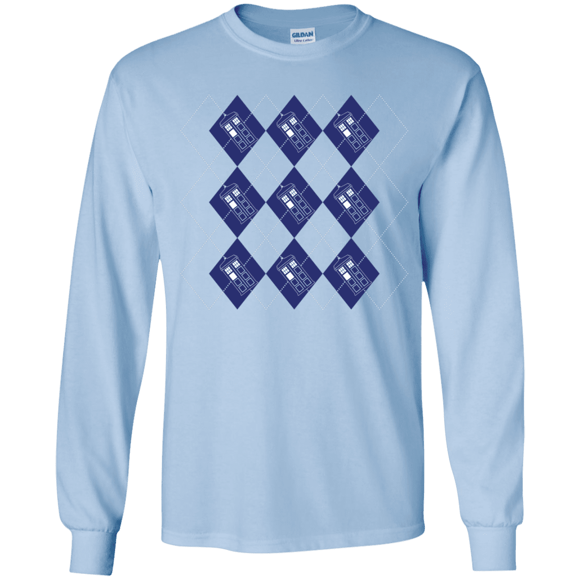 T-Shirts Light Blue / YS Argyle Tardis Youth Long Sleeve T-Shirt