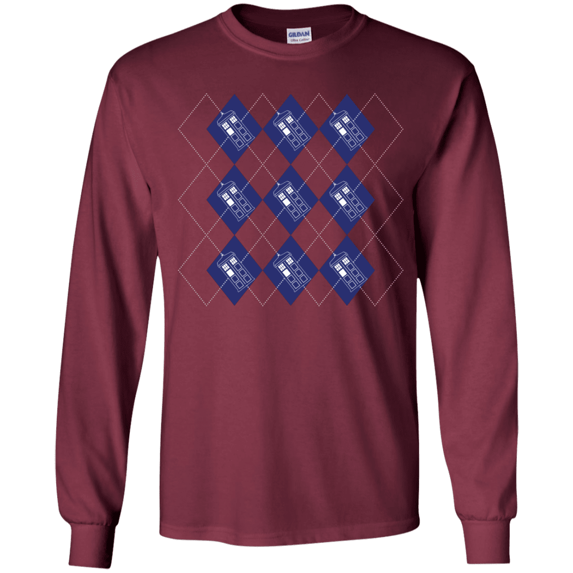 T-Shirts Maroon / YS Argyle Tardis Youth Long Sleeve T-Shirt