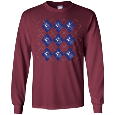 T-Shirts Maroon / YS Argyle Tardis Youth Long Sleeve T-Shirt