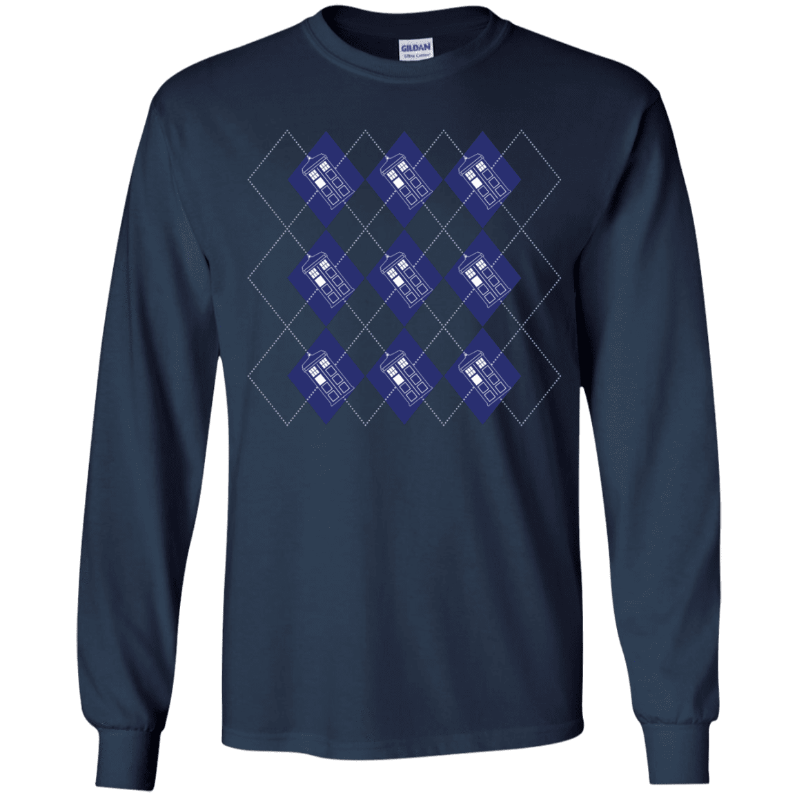 T-Shirts Navy / YS Argyle Tardis Youth Long Sleeve T-Shirt
