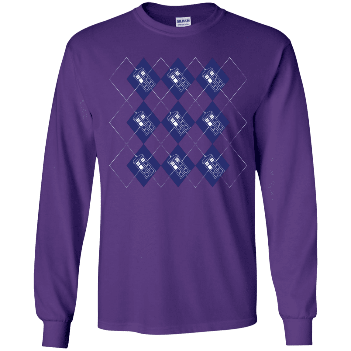 T-Shirts Purple / YS Argyle Tardis Youth Long Sleeve T-Shirt