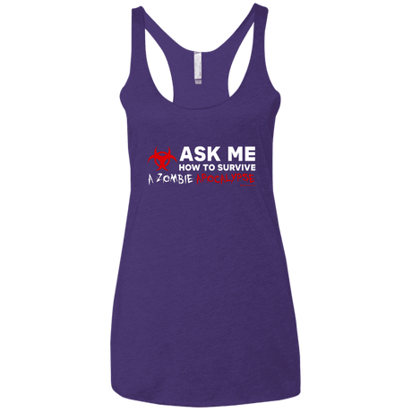 T-Shirts Purple Rush / X-Small Ask Me How To Survive A Zombie Apocalypse Women's Triblend Racerback Tank