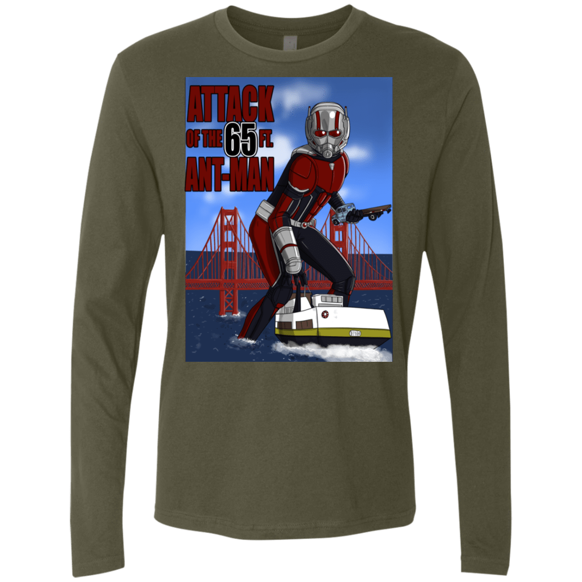 T-Shirts Military Green / S Attack of the 65 ft. Ant-Man Men's Premium Long Sleeve