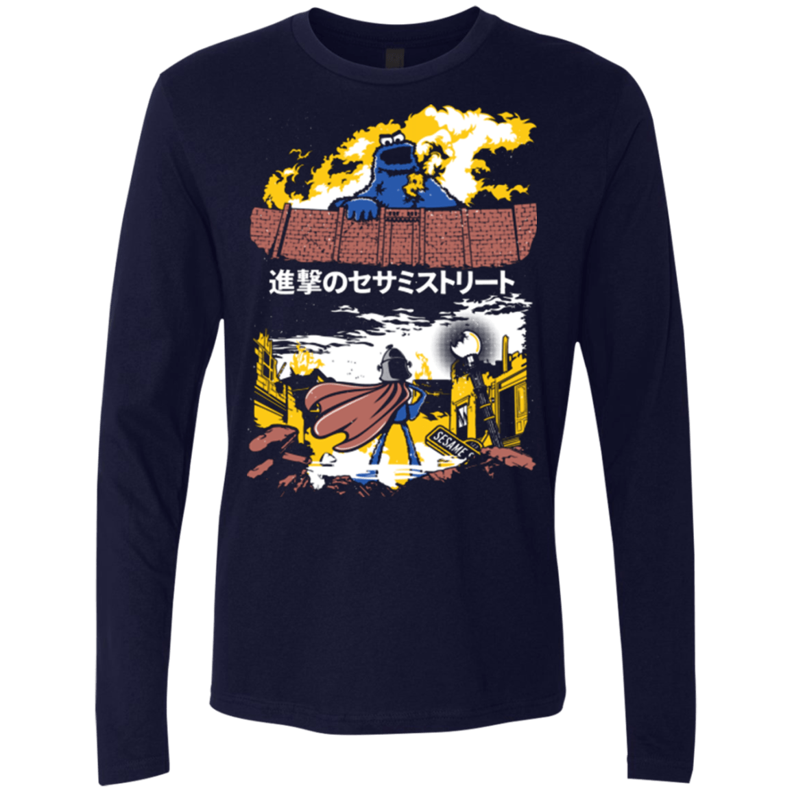 T-Shirts Midnight Navy / Small Attack on Sesame Street Men's Premium Long Sleeve