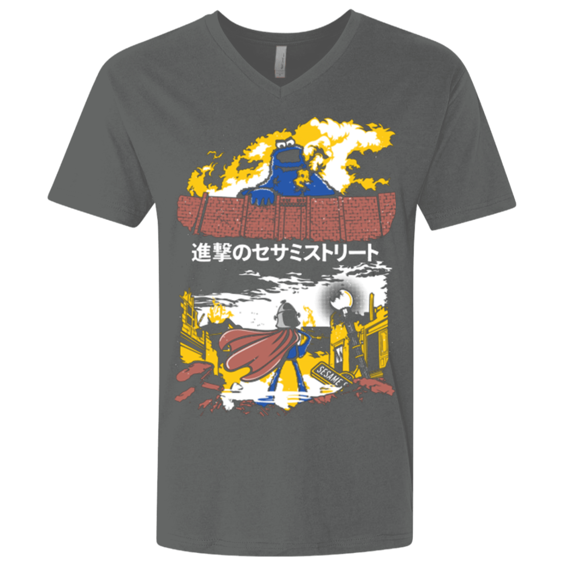 T-Shirts Heavy Metal / X-Small Attack on Sesame Street Men's Premium V-Neck