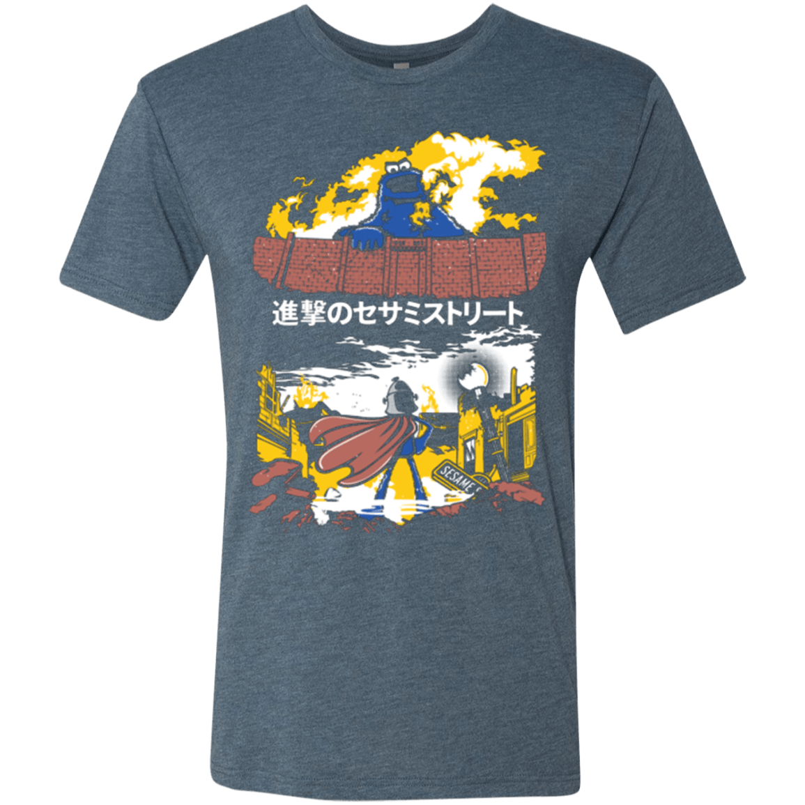 T-Shirts Indigo / Small Attack on Sesame Street Men's Triblend T-Shirt