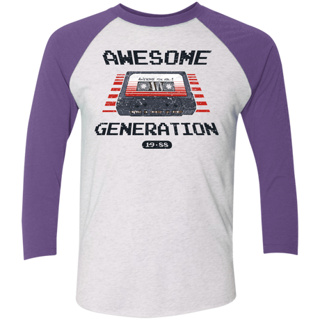 T-Shirts Heather White/Purple Rush / X-Small Awesome Generation Men's Triblend 3/4 Sleeve