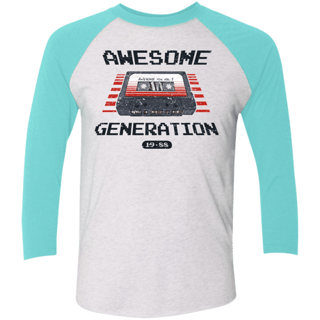 T-Shirts Heather White/Tahiti Blue / X-Small Awesome Generation Men's Triblend 3/4 Sleeve