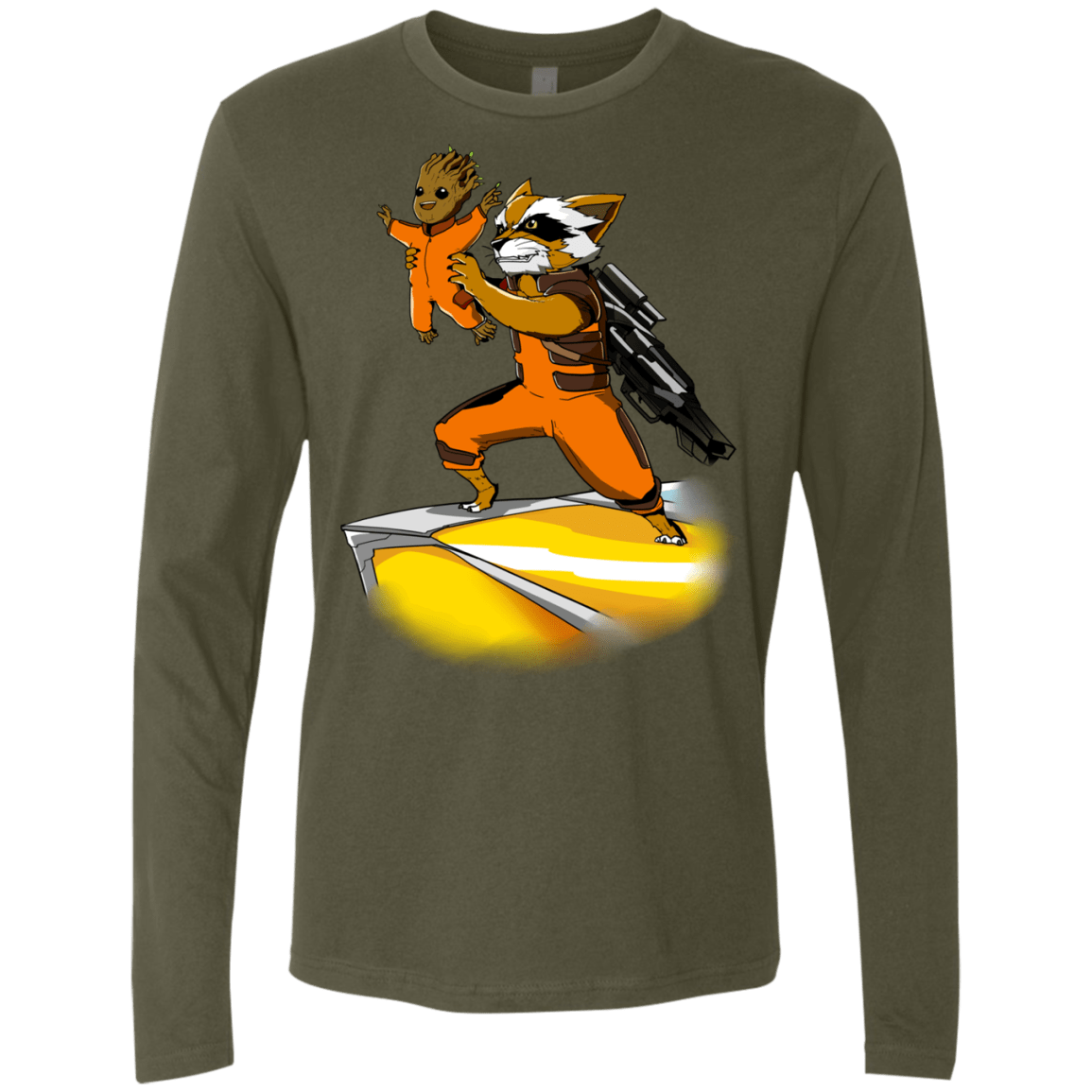 T-Shirts Military Green / Small Baby Groot Men's Premium Long Sleeve